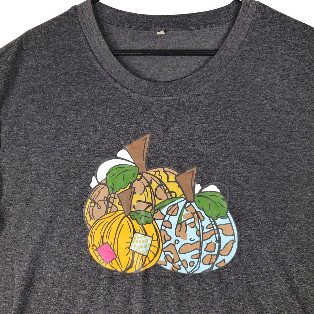 Unbranded Pumpkin Graphic Tee Charcoal Heather Grey Short Sleeve XL